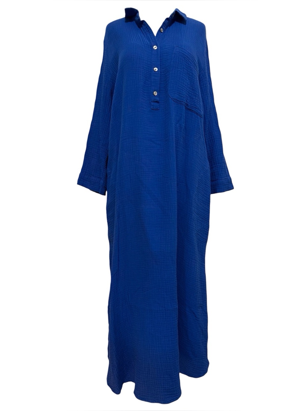 J. Jill Vibrant Blue 100% Cotton Gauze One Pocket Midi Shirtdress Large - Picture 15 of 15